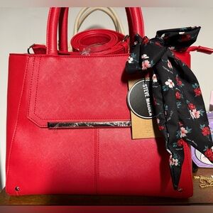 Steve Madden NWT Elegant Red Handbag with Floral Scarf